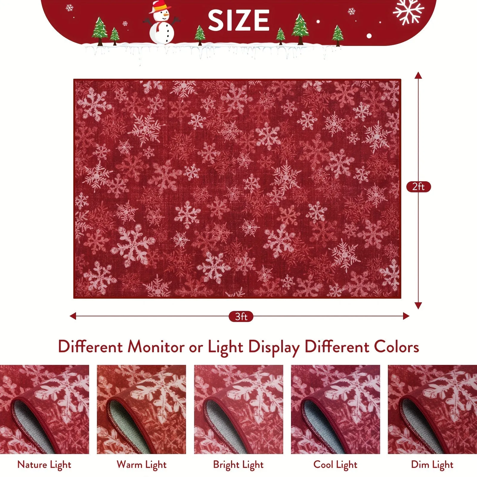 Christmas Area/Runner Rugs For Living Room, Washable Rug Carpet, Non-Slip Low Pile Soft Snowflake Retro Holiday Xmas Decor Throw Mat For Living Room/Bedroom/Kitchen/Doorway