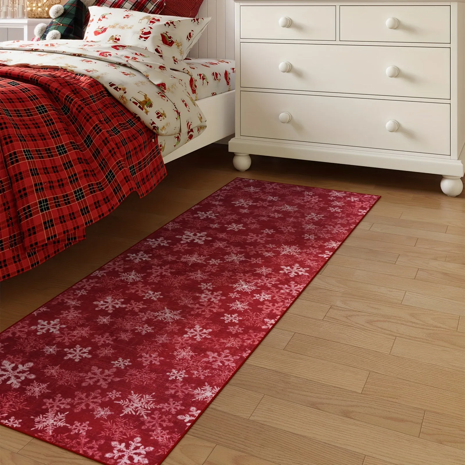 Christmas Area/Runner Rugs For Living Room, Washable Rug Carpet, Non-Slip Low Pile Soft Snowflake Retro Holiday Xmas Decor Throw Mat For Living Room/Bedroom/Kitchen/Doorway