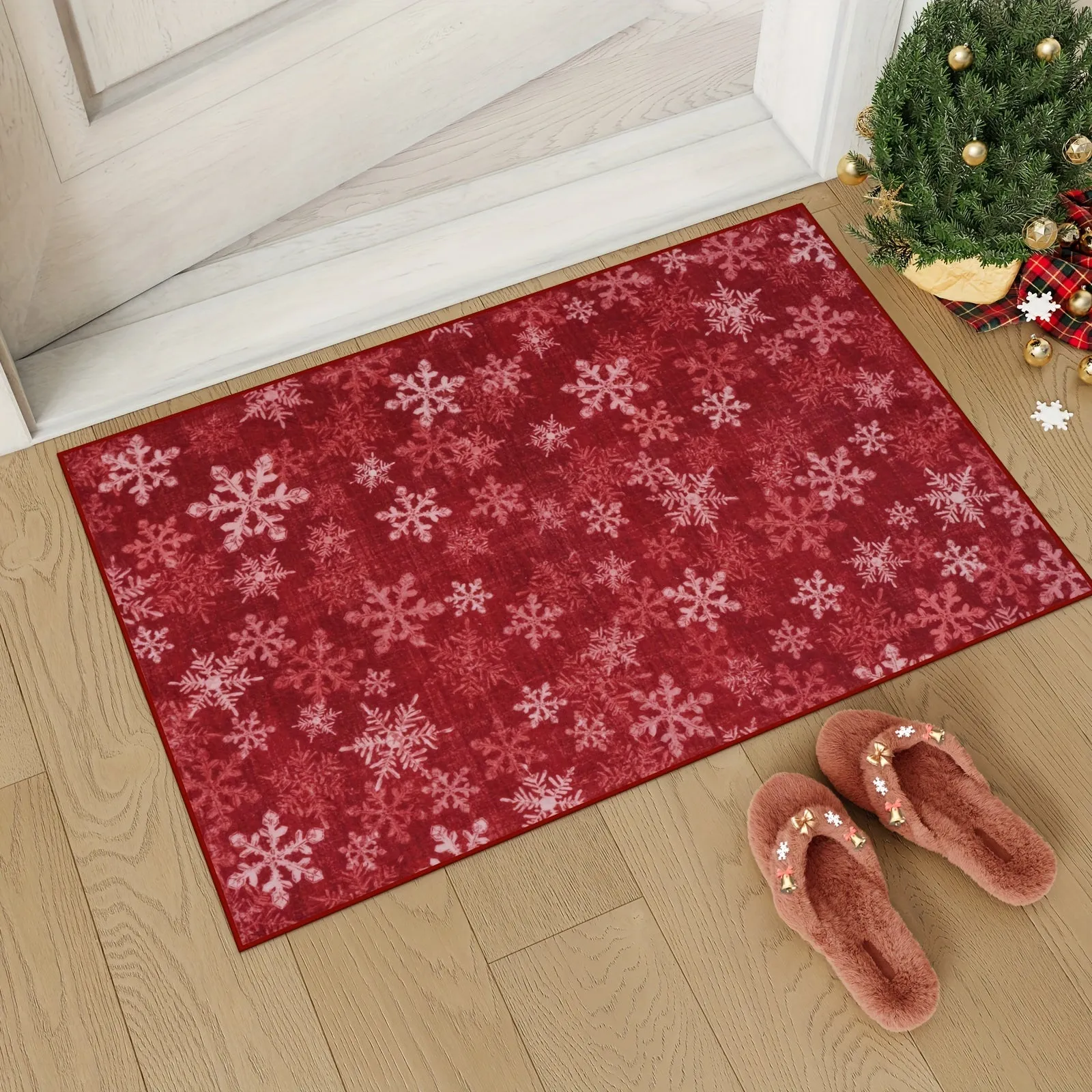 Christmas Area/Runner Rugs For Living Room, Washable Rug Carpet, Non-Slip Low Pile Soft Snowflake Retro Holiday Xmas Decor Throw Mat For Living Room/Bedroom/Kitchen/Doorway