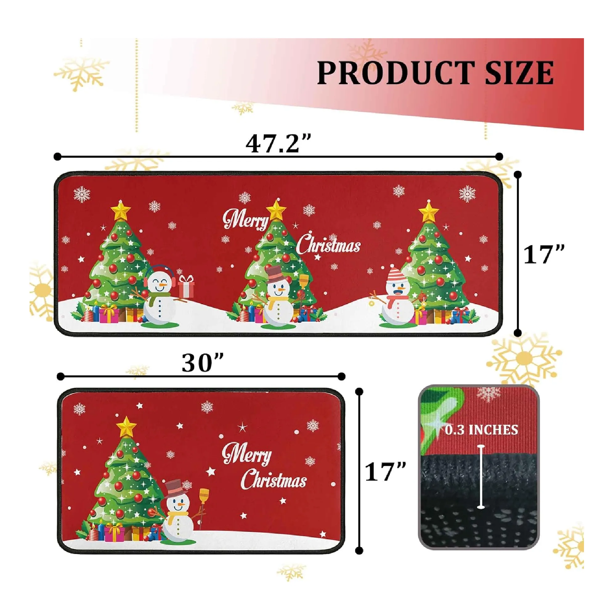 Christmas Kitchen Rug Set (2 PCS), Merry Christmas Snowman Indoor Kitchen Mat for Winter, Xmas Door Mat Runner Rug Mat for Kitchen Home Decor (17"x47" 17"x30",Snowman)