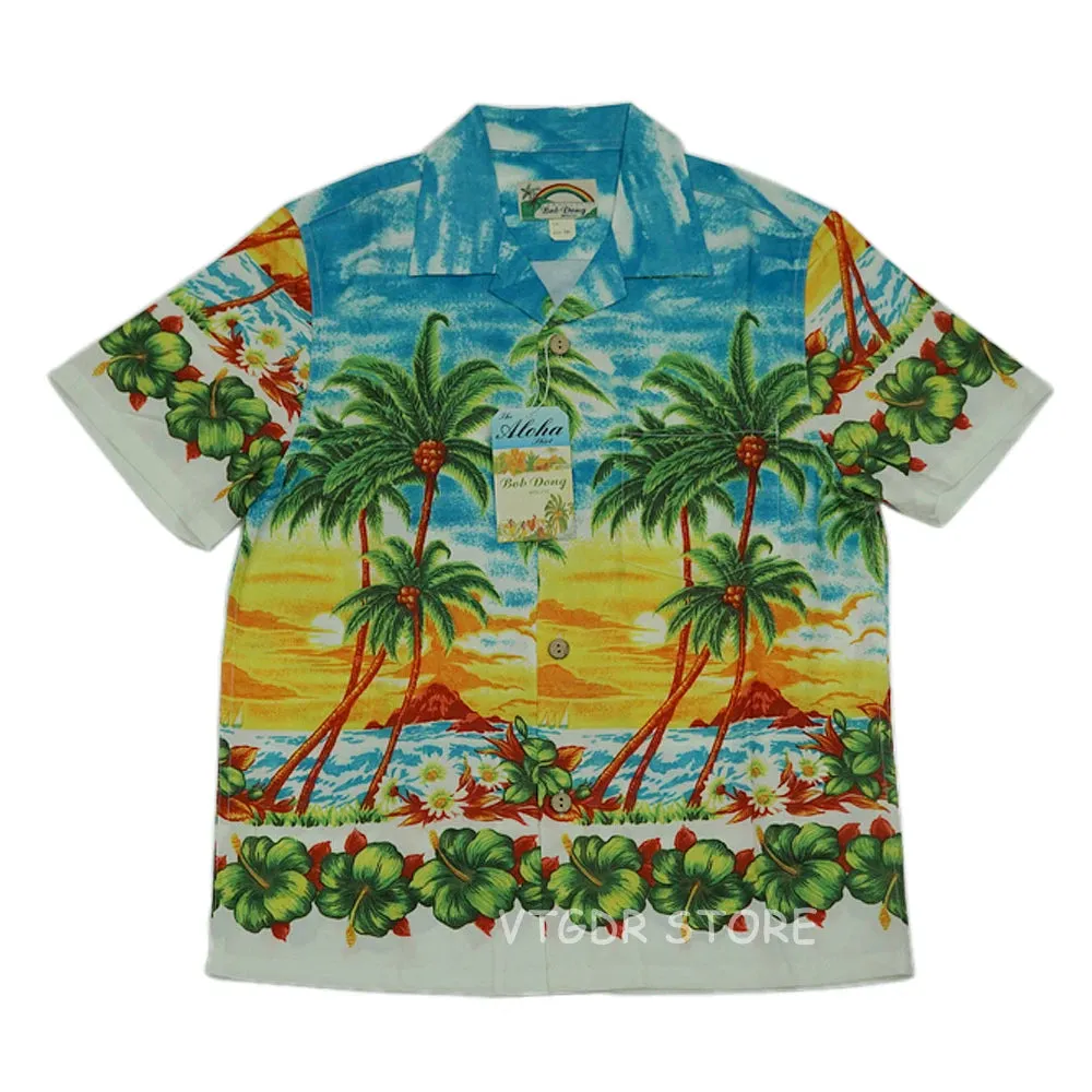 Coconut Palm Men Casual Hawaiian Shirts with Scenic Print