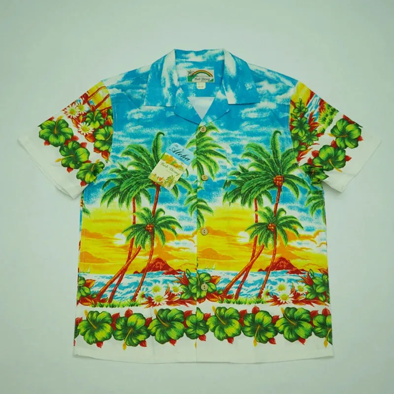 Coconut Palm Men Casual Hawaiian Shirts with Scenic Print