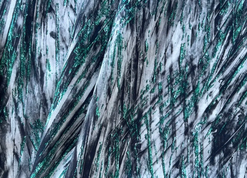Finest Deconstructed Jade & Smoke Stripes Cotton Lawn (Made in Italy)
