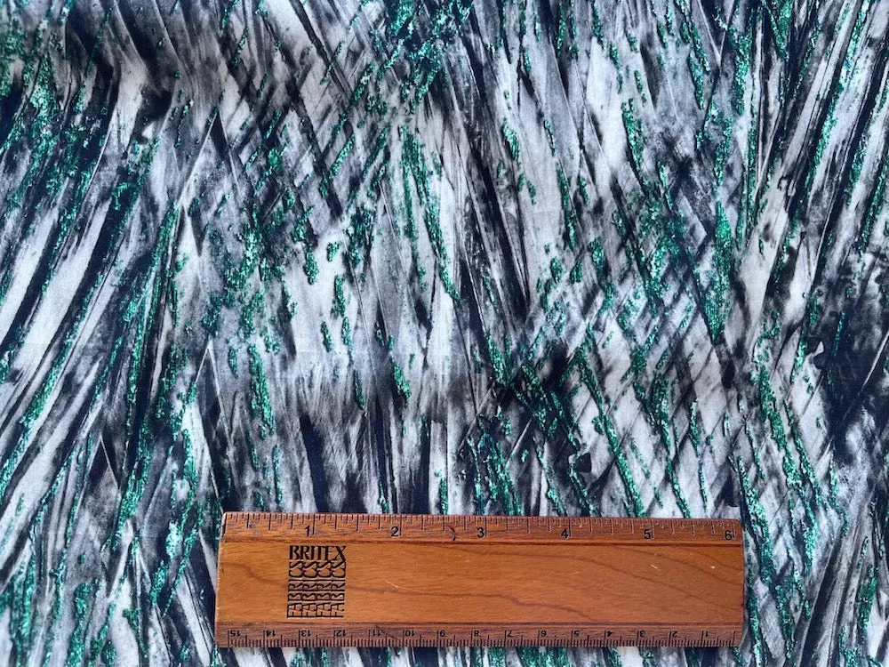 Finest Deconstructed Jade & Smoke Stripes Cotton Lawn (Made in Italy)