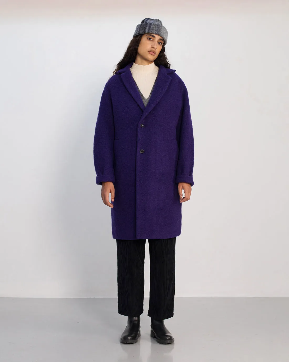 Formal Unisex Wool-Blend Coat Purple