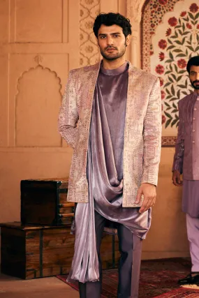Grey Resham Embroidery Bandhgala With Anarkali Kurta