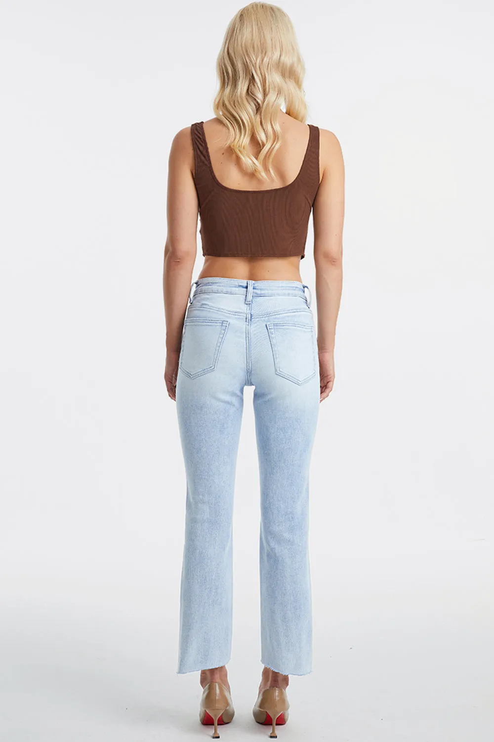 KESLEY High Waist Raw Hem Washed Straight Jeans Petite and Plus Size Denim Pants Cotton