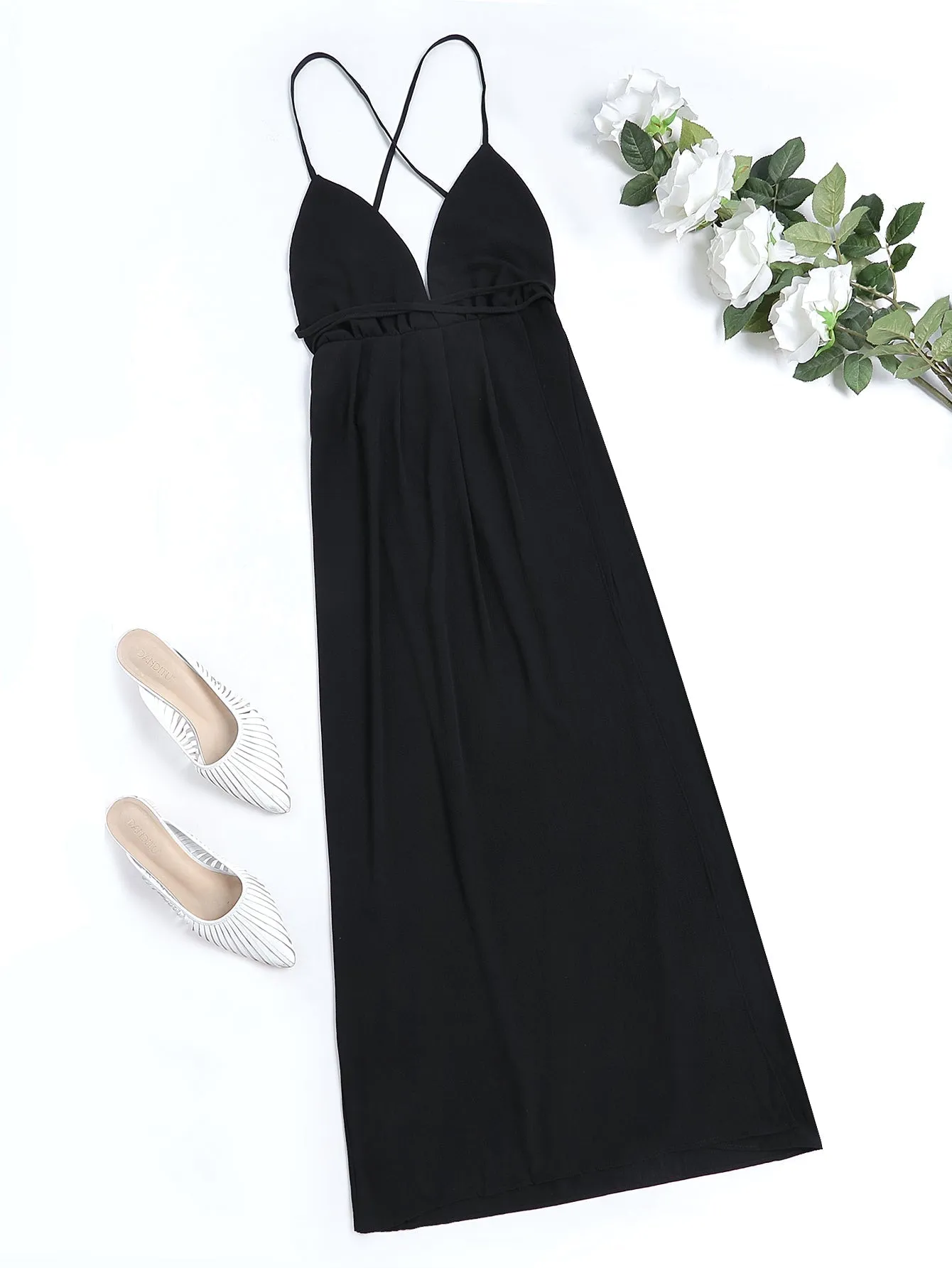 KittenAlarm - Solid Open Back Thigh Split Cami Maxi Beach Dress