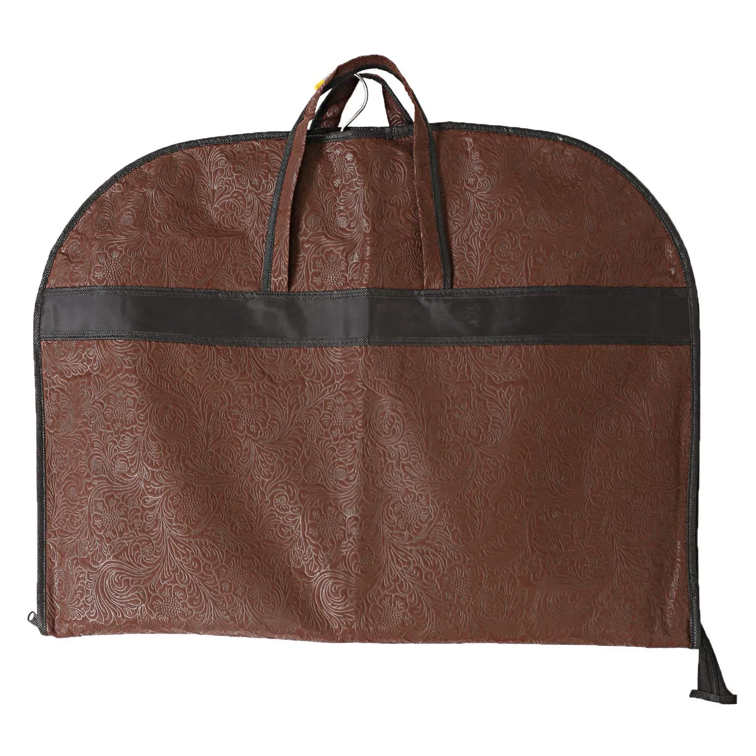 Kuber Industries Emboss Non-Woven Foldable Blazer Cover|Zipper Closure With Small Window|Sturdy Hook|Size 90 x 60 x 1 CM (Brown)