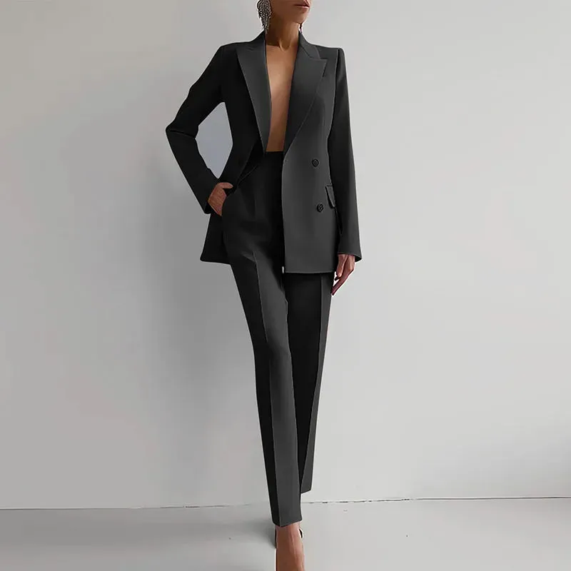Lady Long Sleeved Blazer Elegant Temperament Solid Casual Professional Office Set