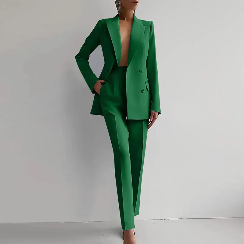 Lady Long Sleeved Blazer Elegant Temperament Solid Casual Professional Office Set