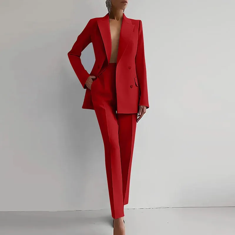 Lady Long Sleeved Blazer Elegant Temperament Solid Casual Professional Office Set