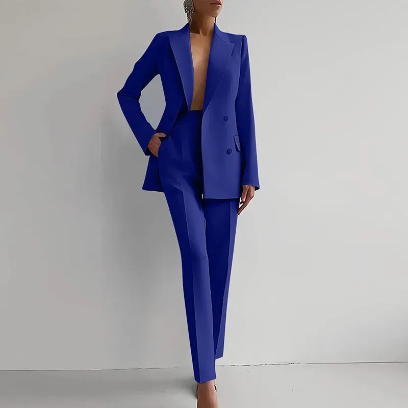 Lady Long Sleeved Blazer Elegant Temperament Solid Casual Professional Office Set