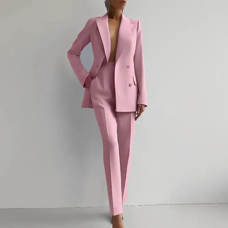 Lady Long Sleeved Blazer Elegant Temperament Solid Casual Professional Office Set
