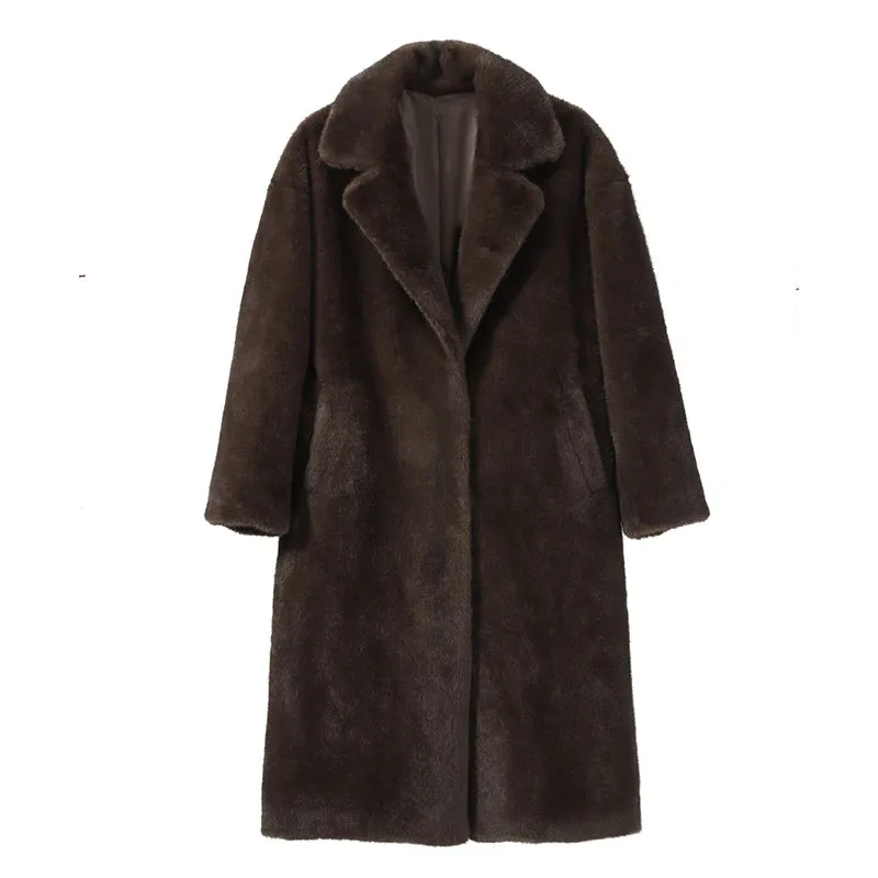 Luxury Long Fluffy Faux Fur coat trench coat
