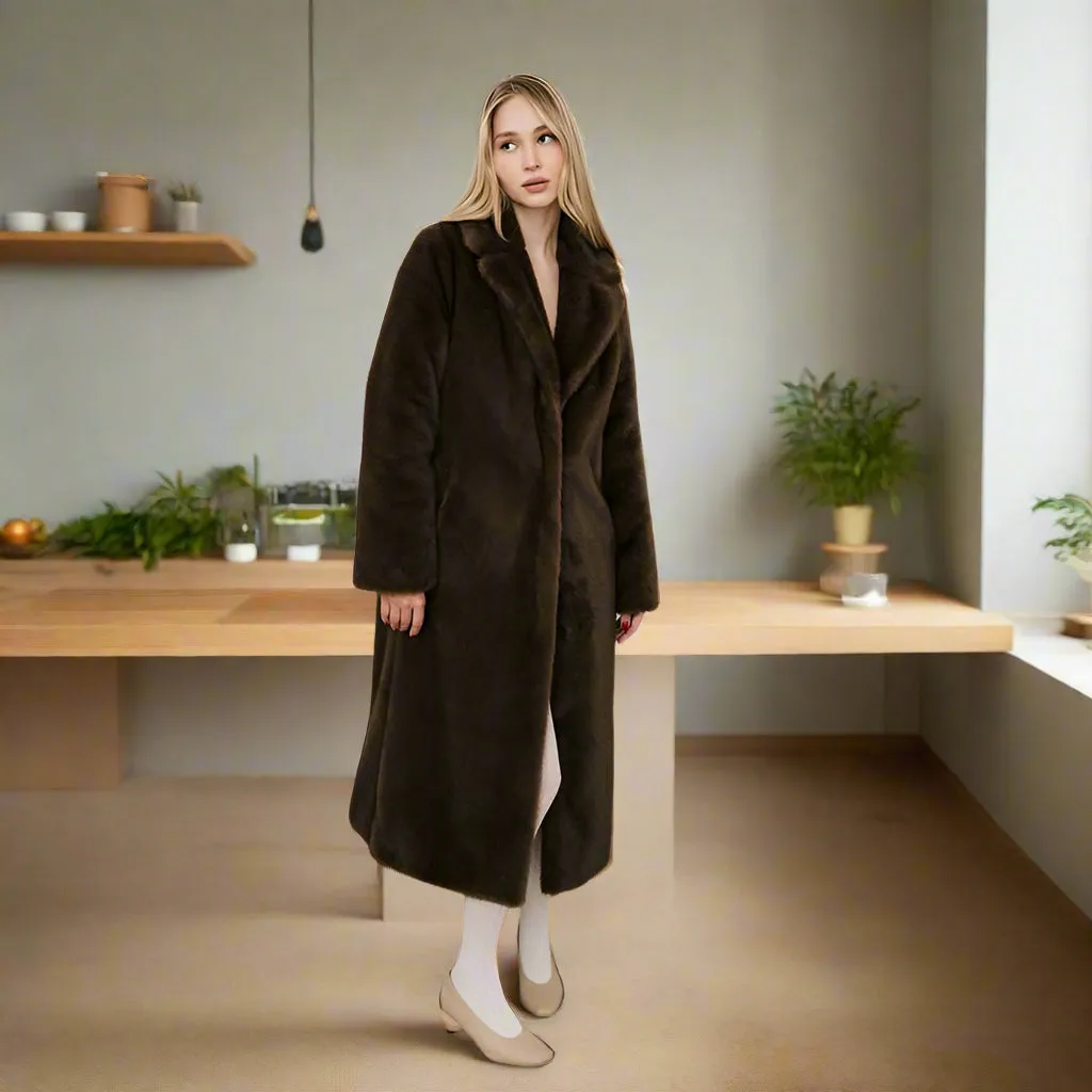 Luxury Long Fluffy Faux Fur coat trench coat