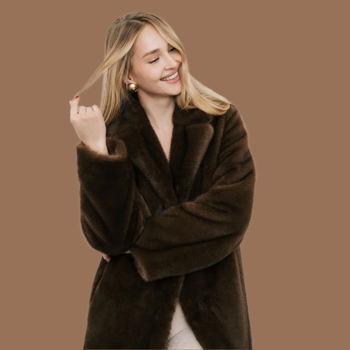 Luxury Long Fluffy Faux Fur coat trench coat