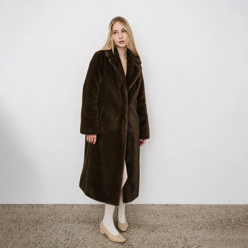 Luxury Long Fluffy Faux Fur coat trench coat