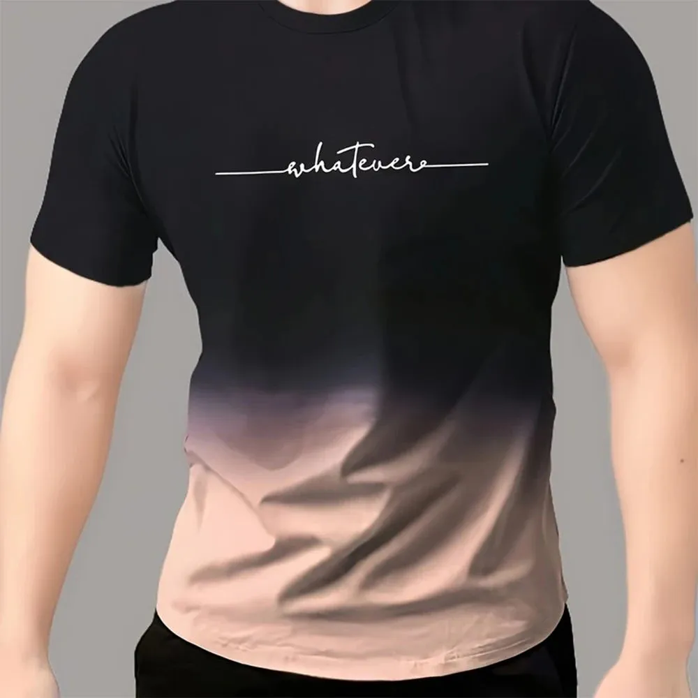 Men's T-Shirt Gradient Style "Whatever" Pattern Print Men's Comfy Chic T-shirt Short Sleeve Quick Drying Oversized Clothing Tops