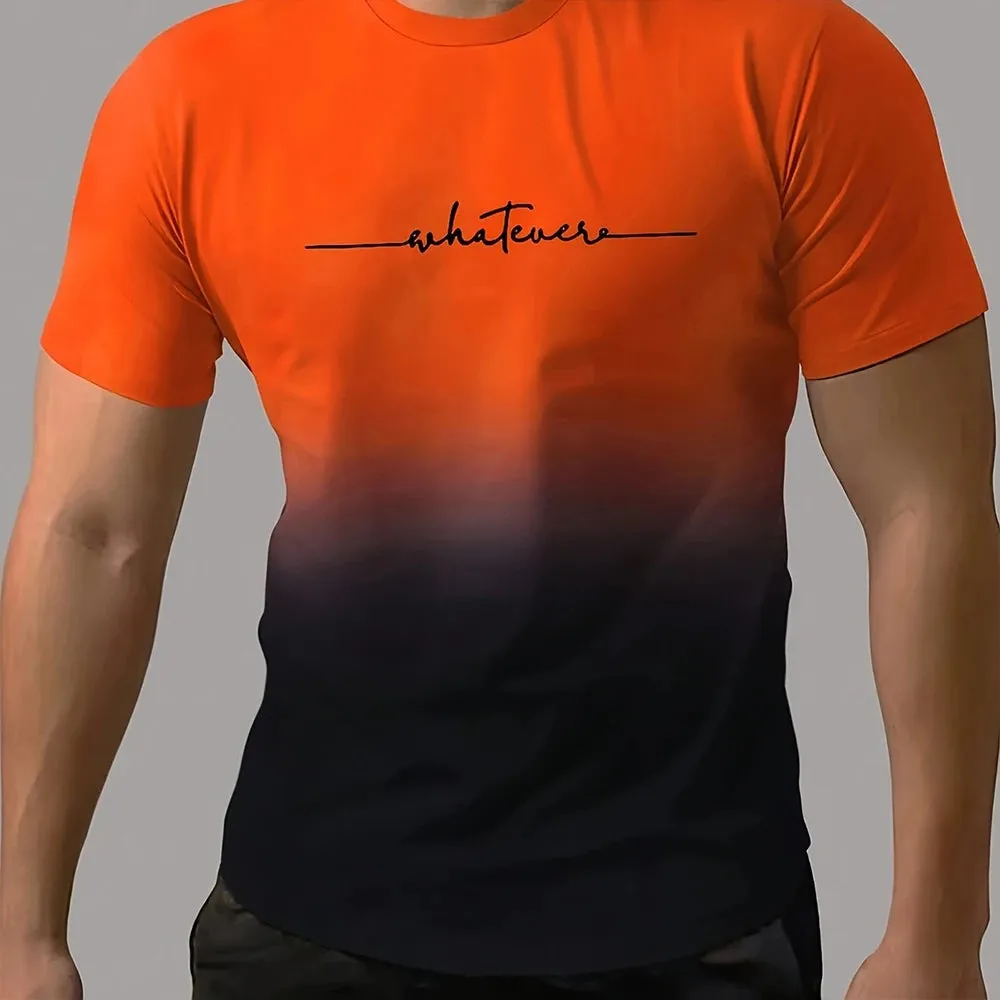 Men's T-Shirt Gradient Style "Whatever" Pattern Print Men's Comfy Chic T-shirt Short Sleeve Quick Drying Oversized Clothing Tops