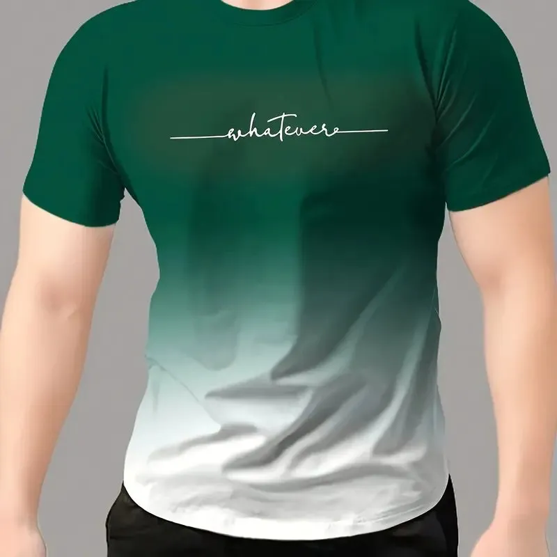 Men's T-Shirt Gradient Style "Whatever" Pattern Print Men's Comfy Chic T-shirt Short Sleeve Quick Drying Oversized Clothing Tops