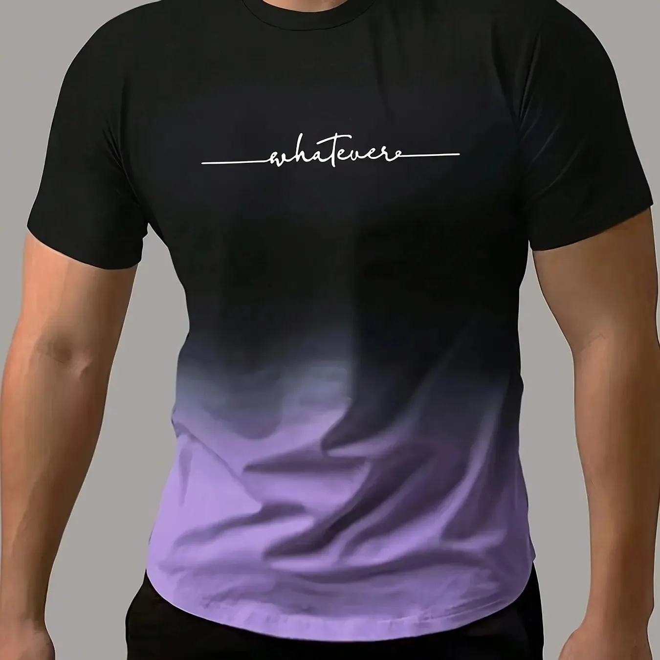 Men's T-Shirt Gradient Style "Whatever" Pattern Print Men's Comfy Chic T-shirt Short Sleeve Quick Drying Oversized Clothing Tops