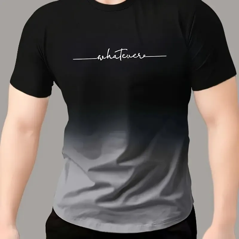 Men's T-Shirt Gradient Style "Whatever" Pattern Print Men's Comfy Chic T-shirt Short Sleeve Quick Drying Oversized Clothing Tops
