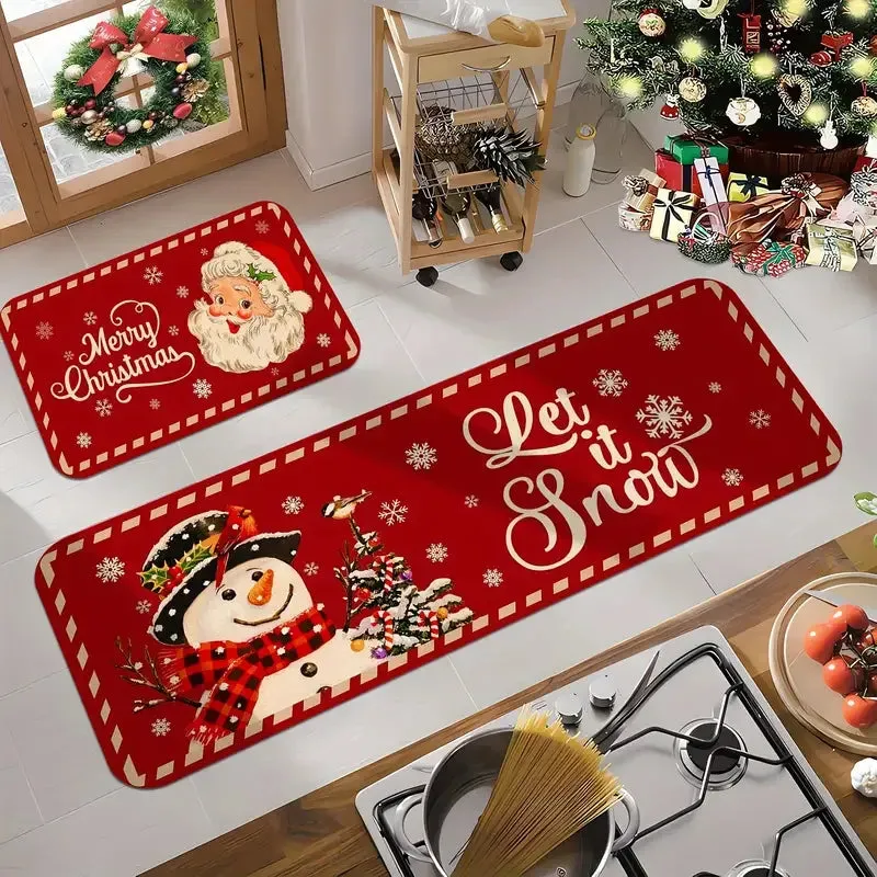 Merry Christmas Santa Claus Snowflake Buffalo Plaid Floor Mat Living Room Bedroom Kitchen Hallway Balcony Rugs Xmas Decorations
