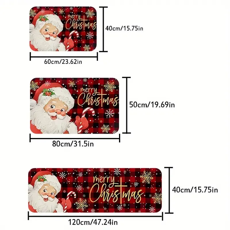Merry Christmas Santa Claus Snowflake Buffalo Plaid Floor Mat Living Room Bedroom Kitchen Hallway Balcony Rugs Xmas Decorations