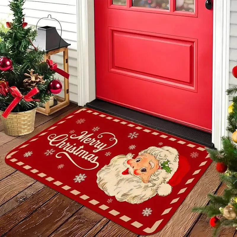 Merry Christmas Santa Claus Snowflake Buffalo Plaid Floor Mat Living Room Bedroom Kitchen Hallway Balcony Rugs Xmas Decorations