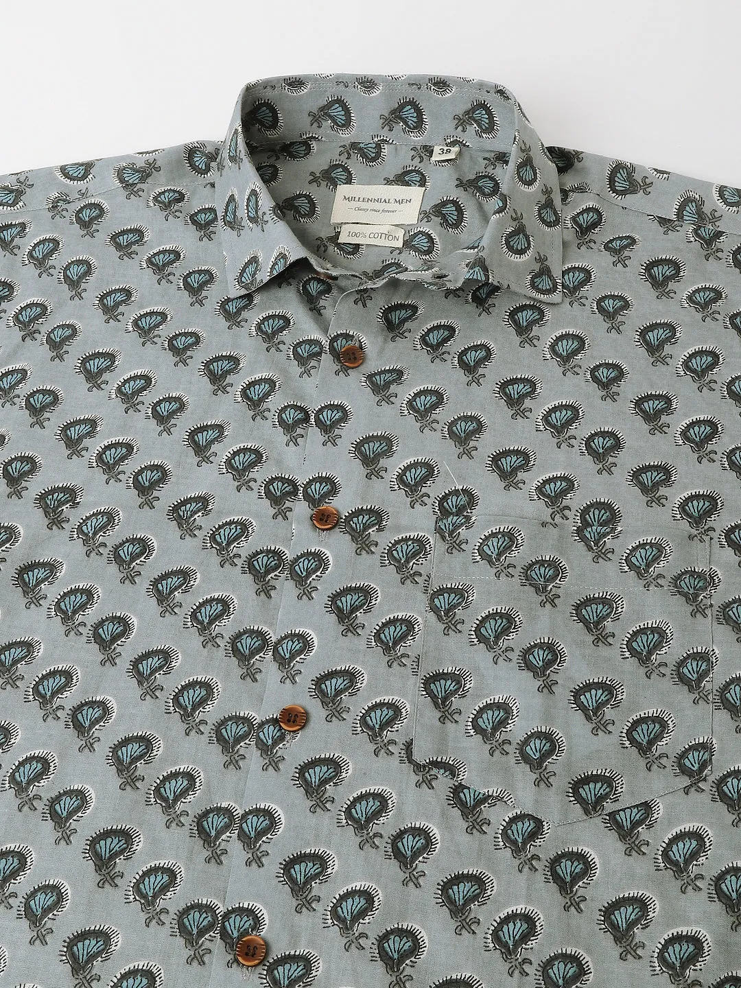 Millennial Men Sky Blue Printed Cotton Half Sleeve Shirts