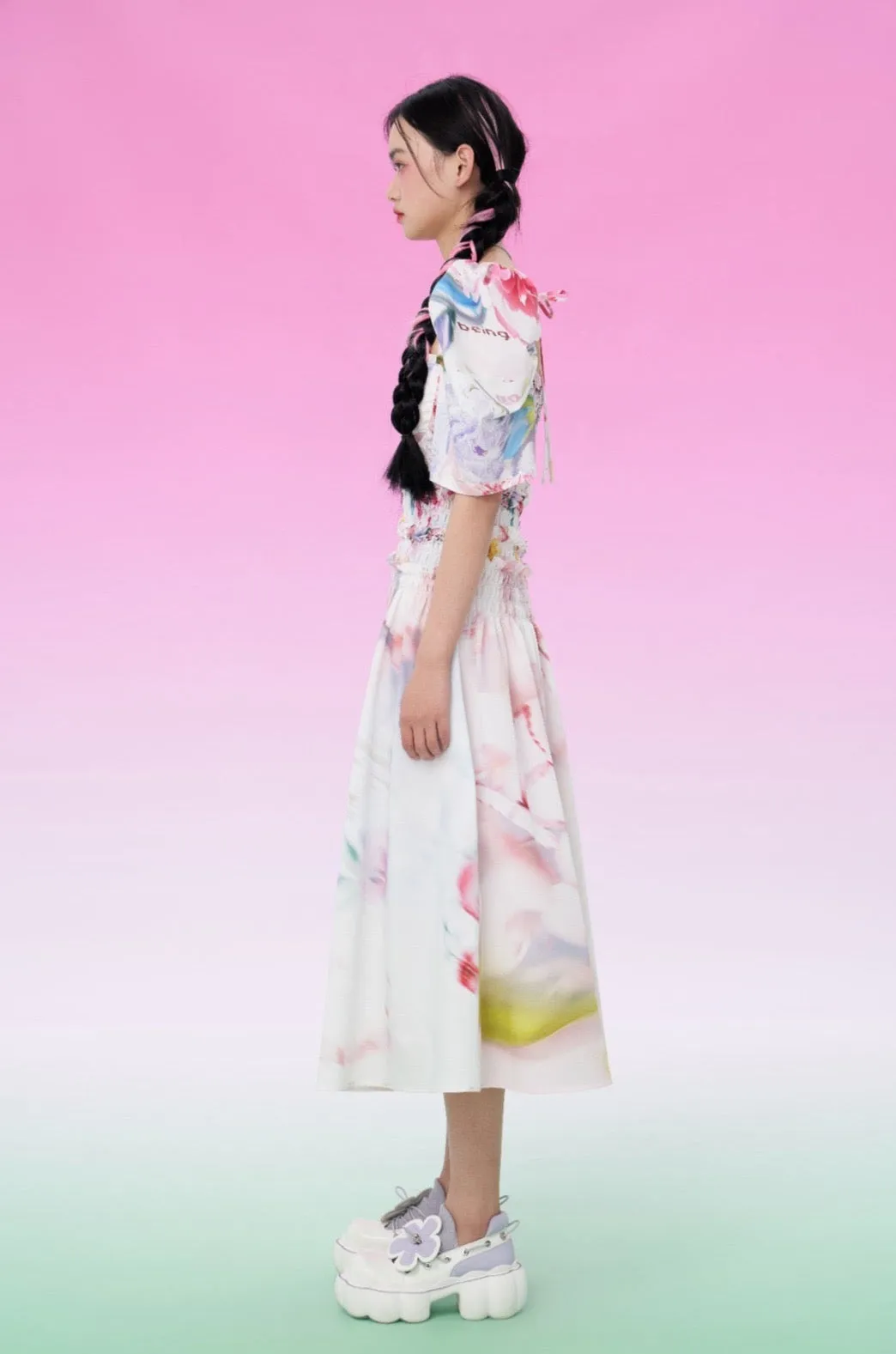 Mukzin | Ruffle Printed Slip Midi Dress