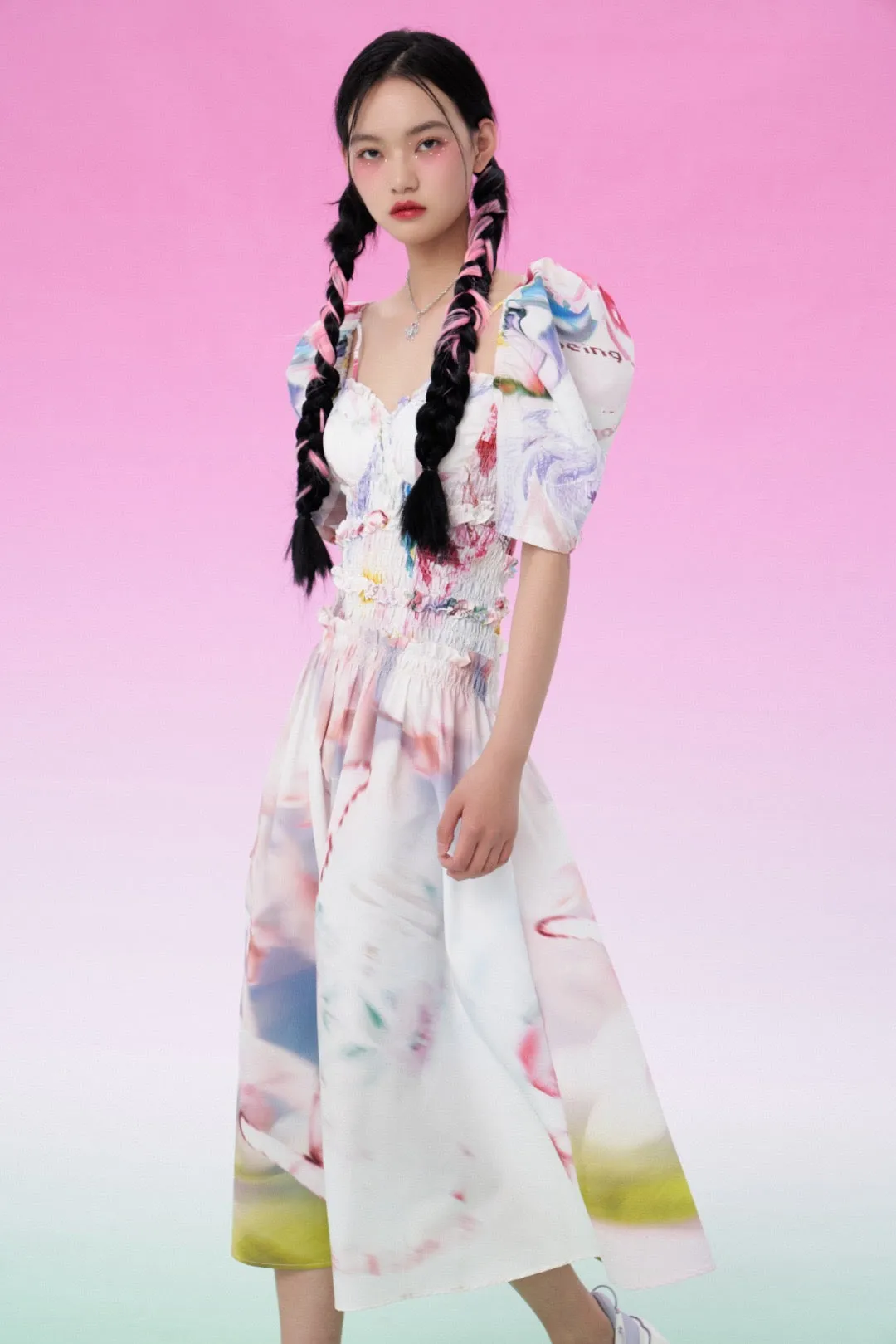 Mukzin | Ruffle Printed Slip Midi Dress