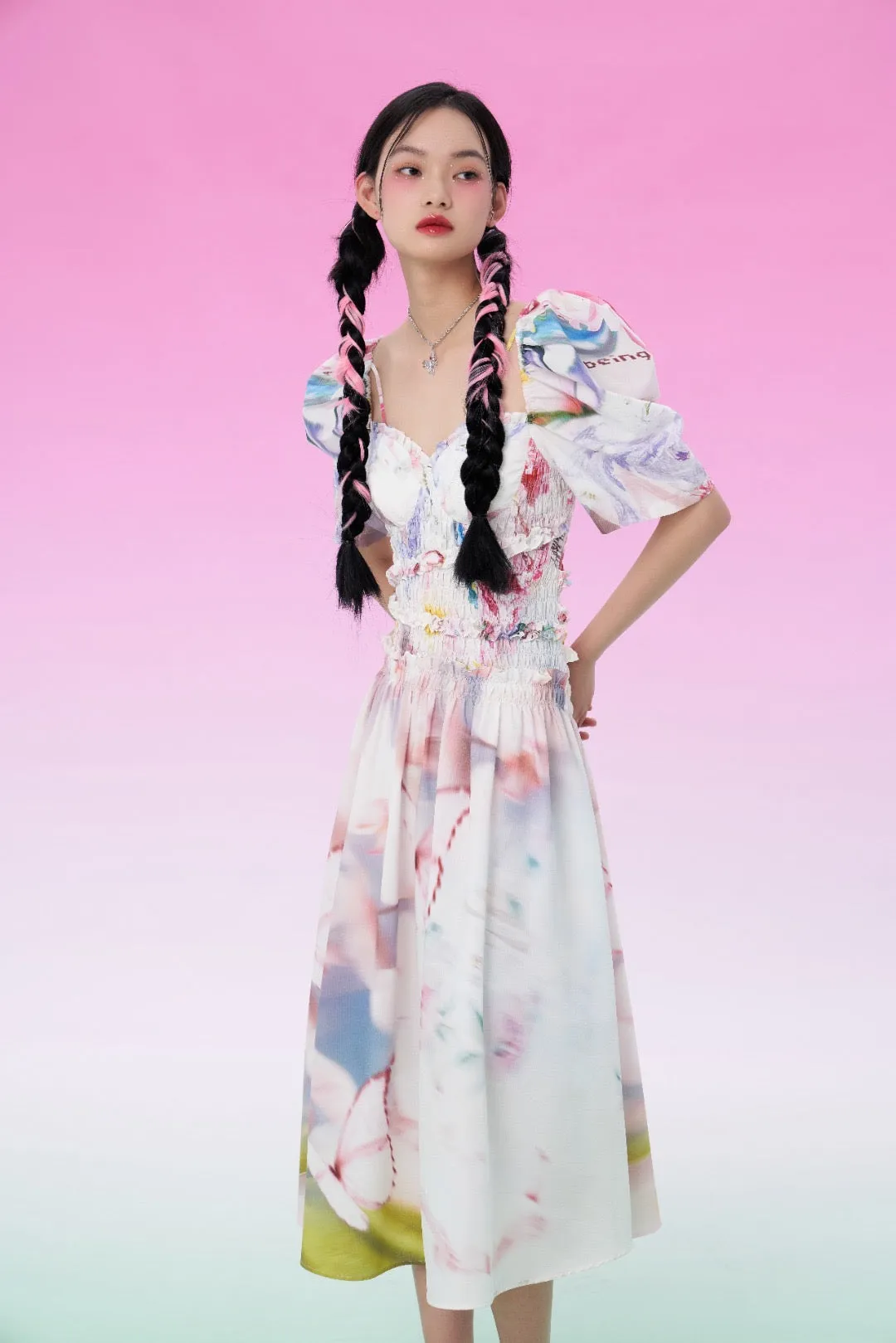 Mukzin | Ruffle Printed Slip Midi Dress