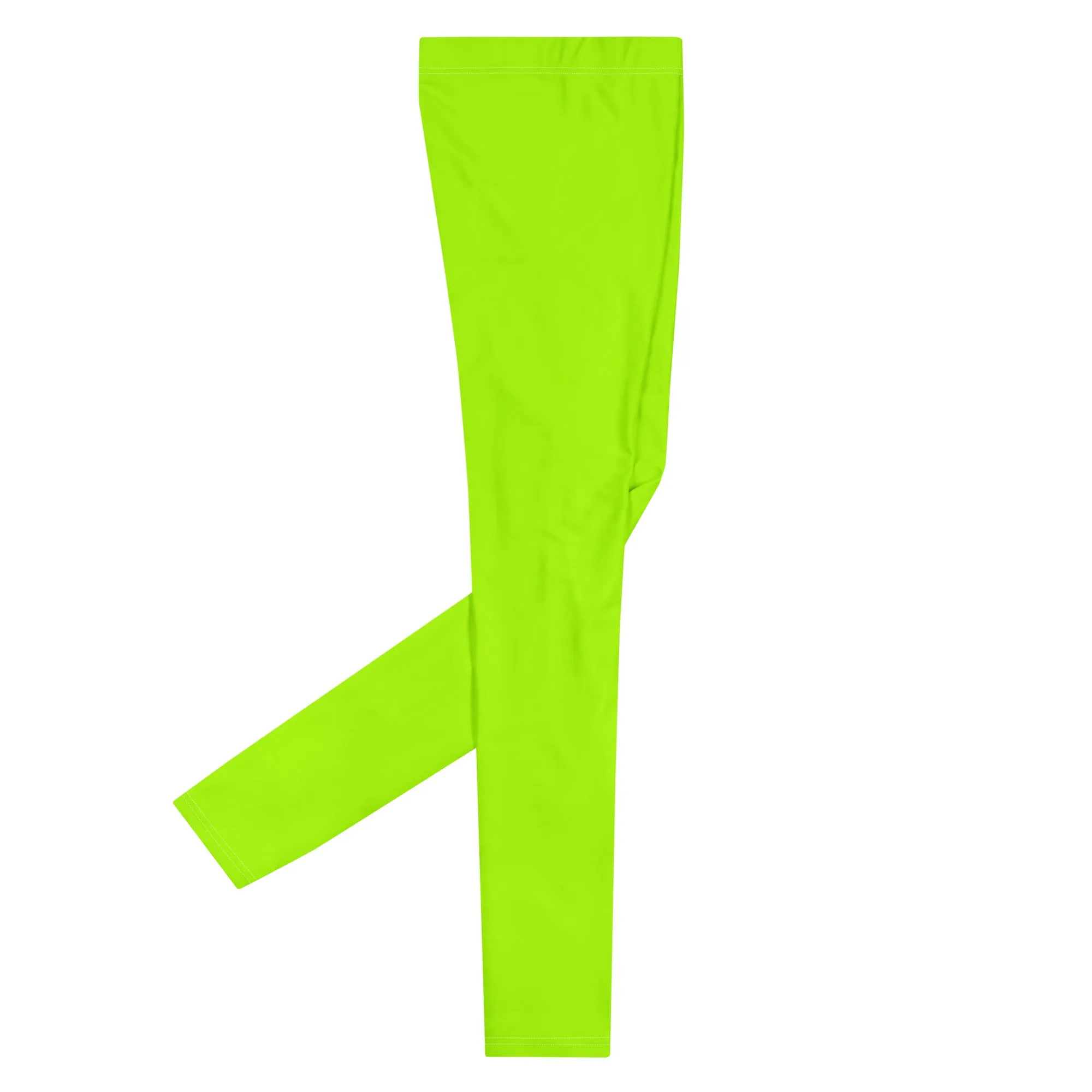 Neon Green Best Men's Leggings, Solid Bright Green Color Men's Running Sports Gym Tights