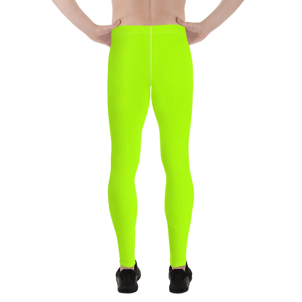 Neon Green Best Men's Leggings, Solid Bright Green Color Men's Running Sports Gym Tights