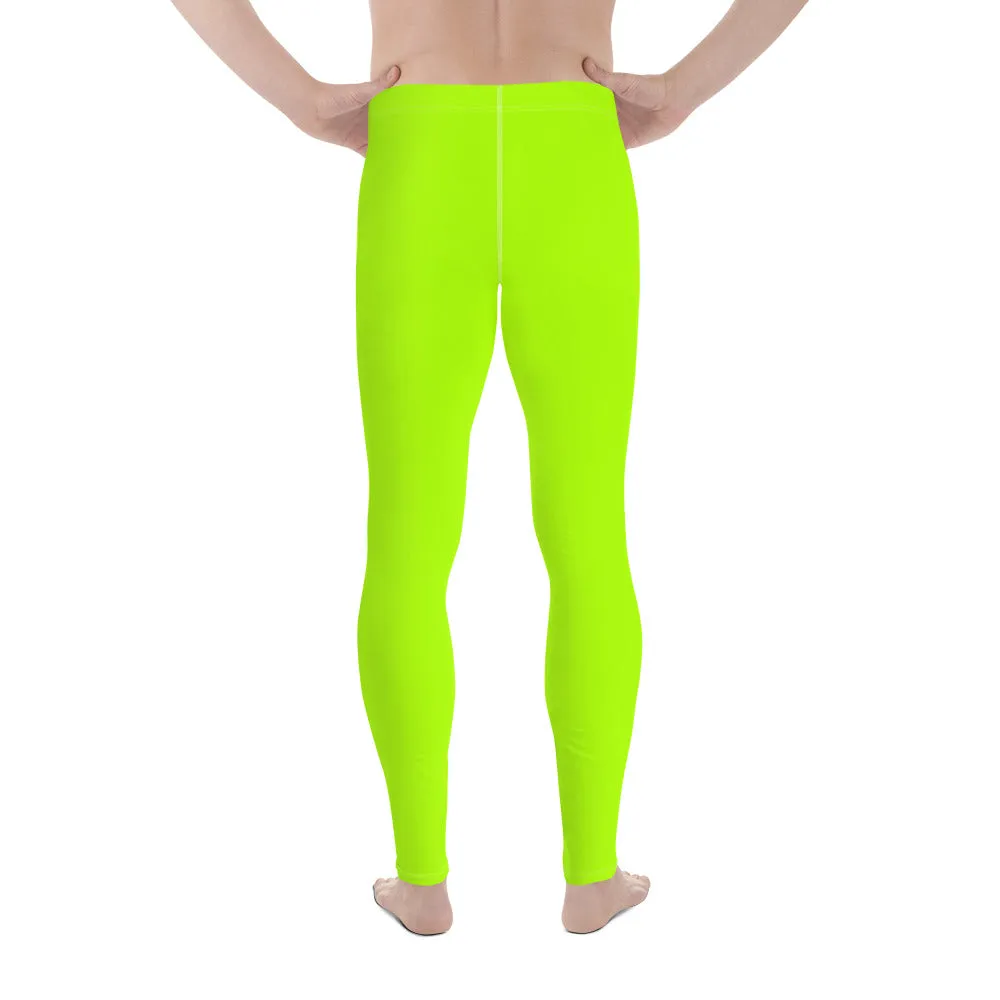 Neon Green Best Men's Leggings, Solid Bright Green Color Men's Running Sports Gym Tights