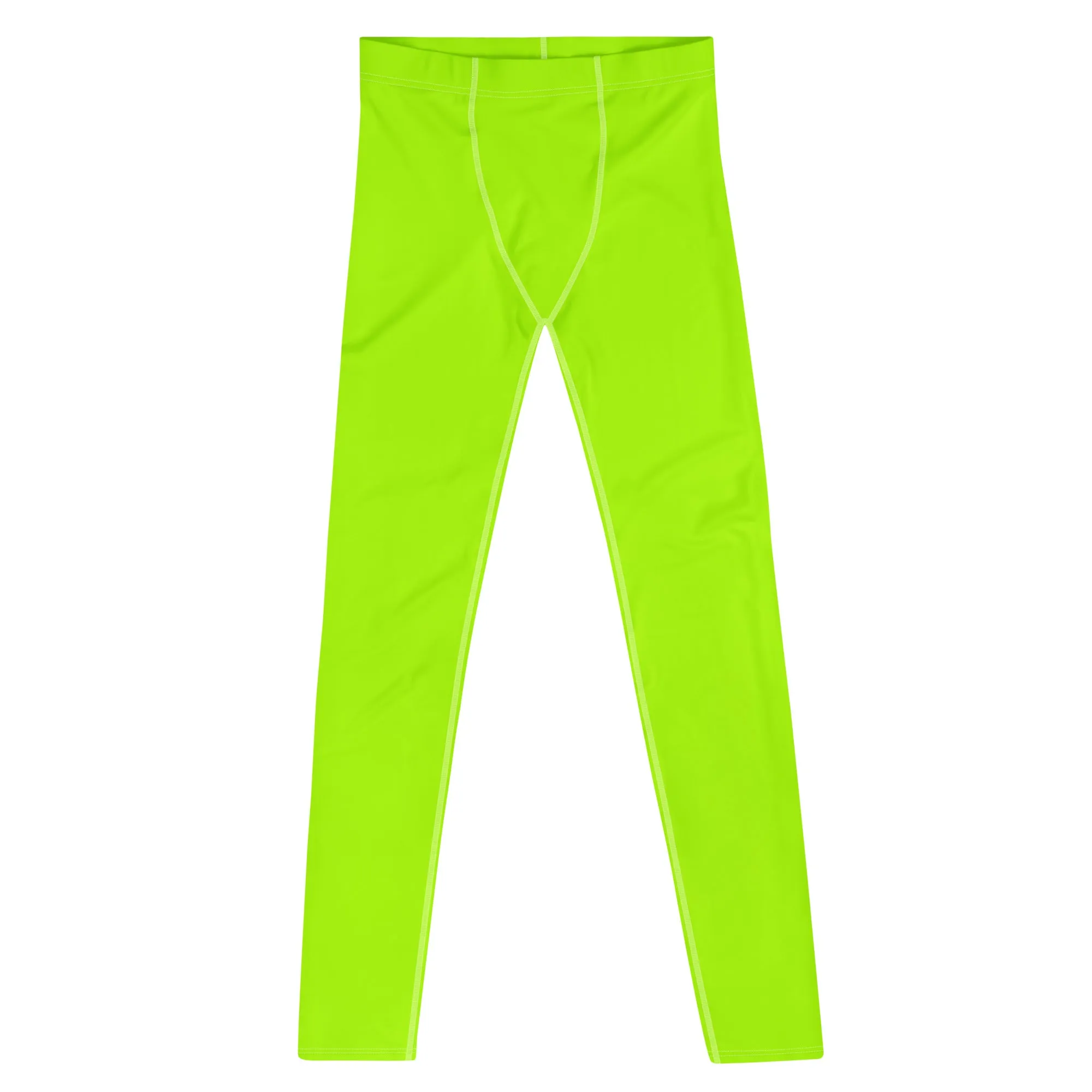 Neon Green Best Men's Leggings, Solid Bright Green Color Men's Running Sports Gym Tights
