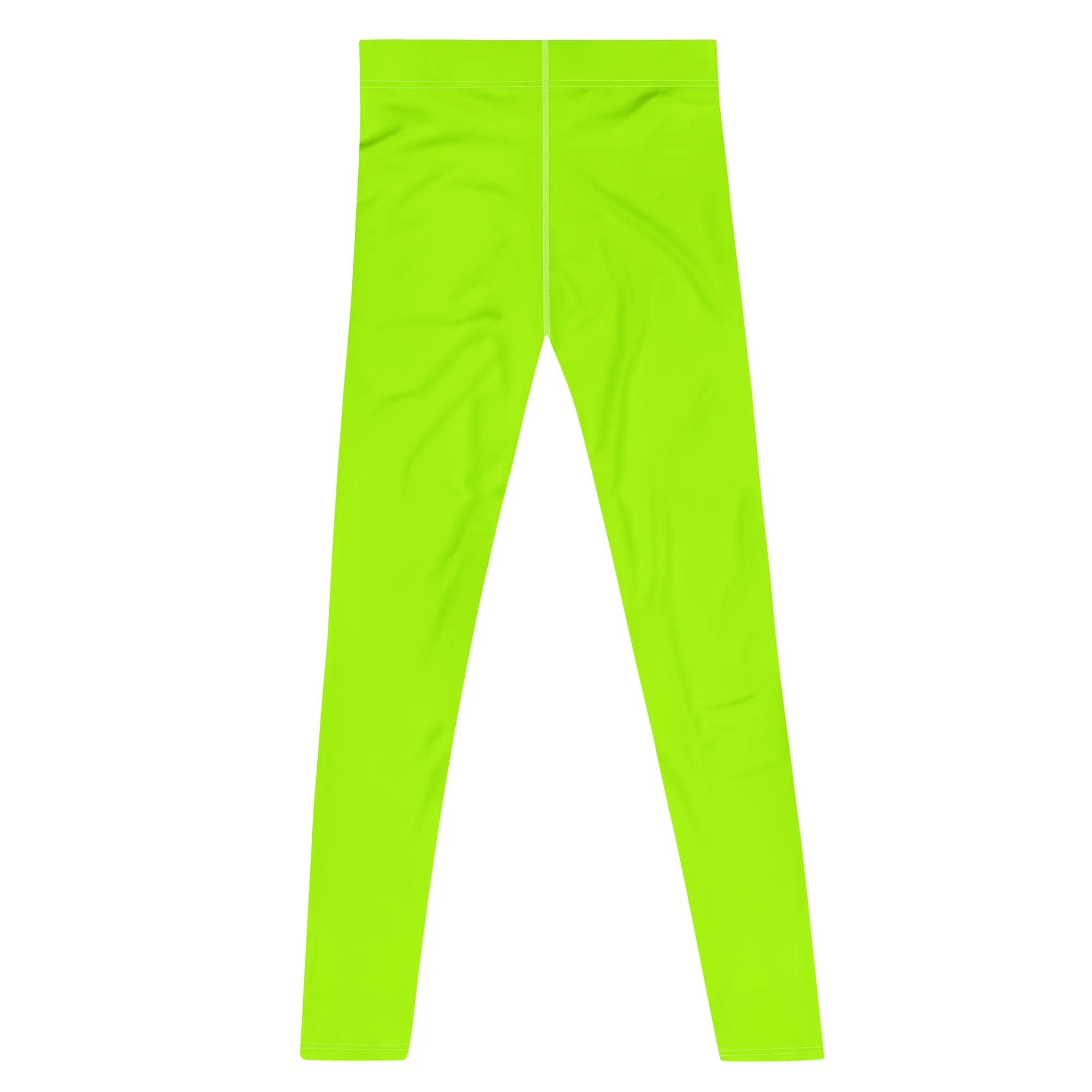 Neon Green Best Men's Leggings, Solid Bright Green Color Men's Running Sports Gym Tights