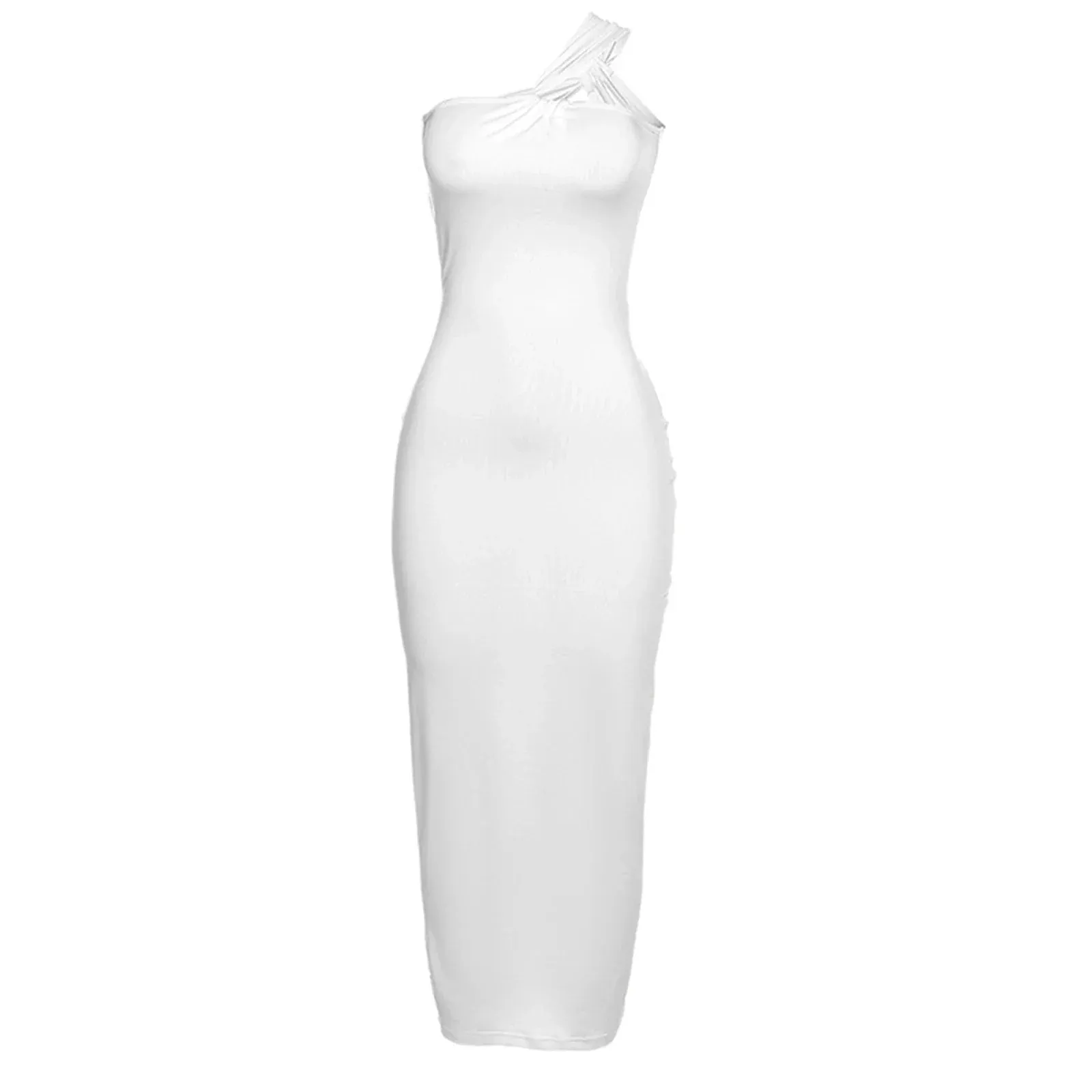 One Shoulder Sleeveless Backless Maxi Party Club Ruched Casual Women’s Dress