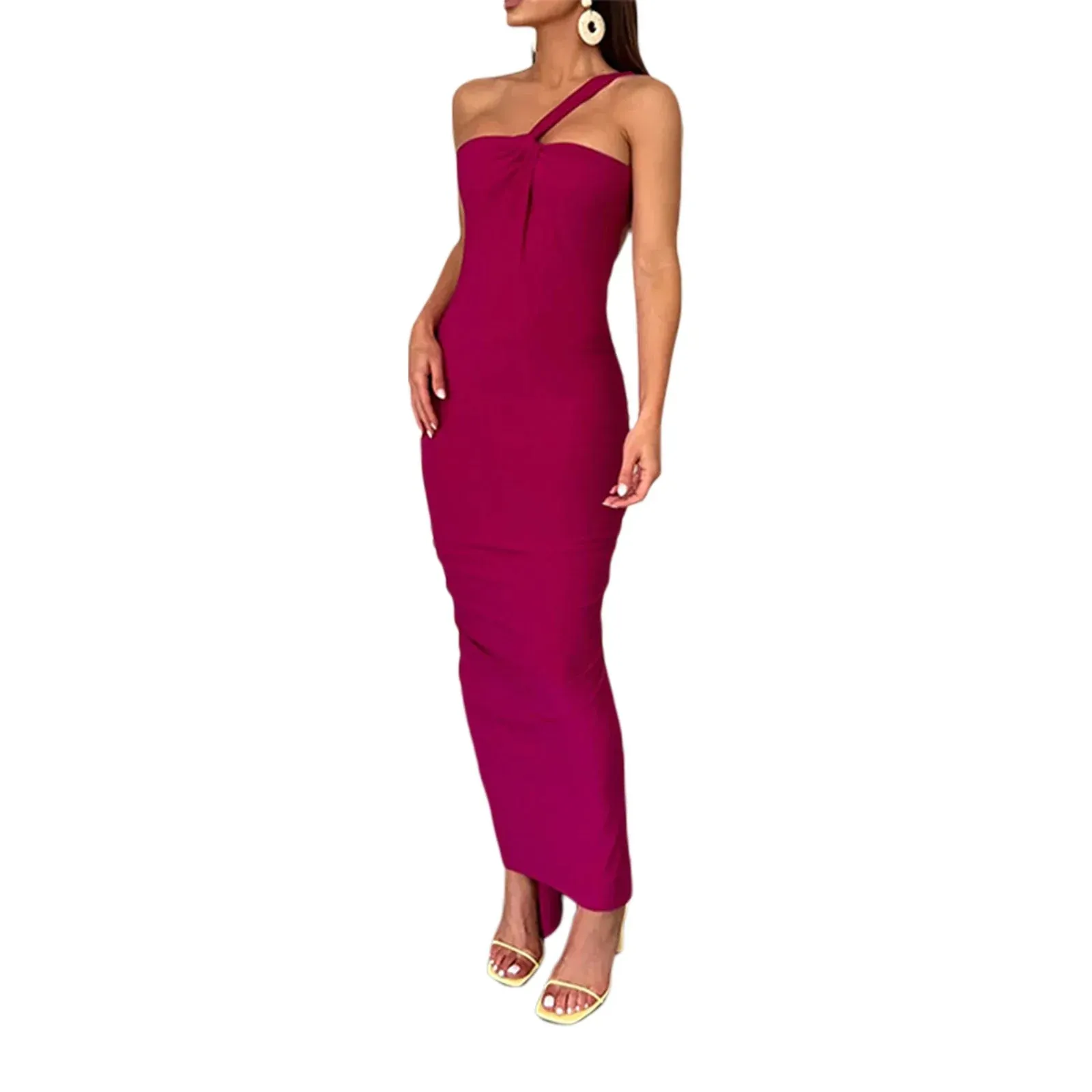 One Shoulder Sleeveless Backless Maxi Party Club Ruched Casual Women’s Dress