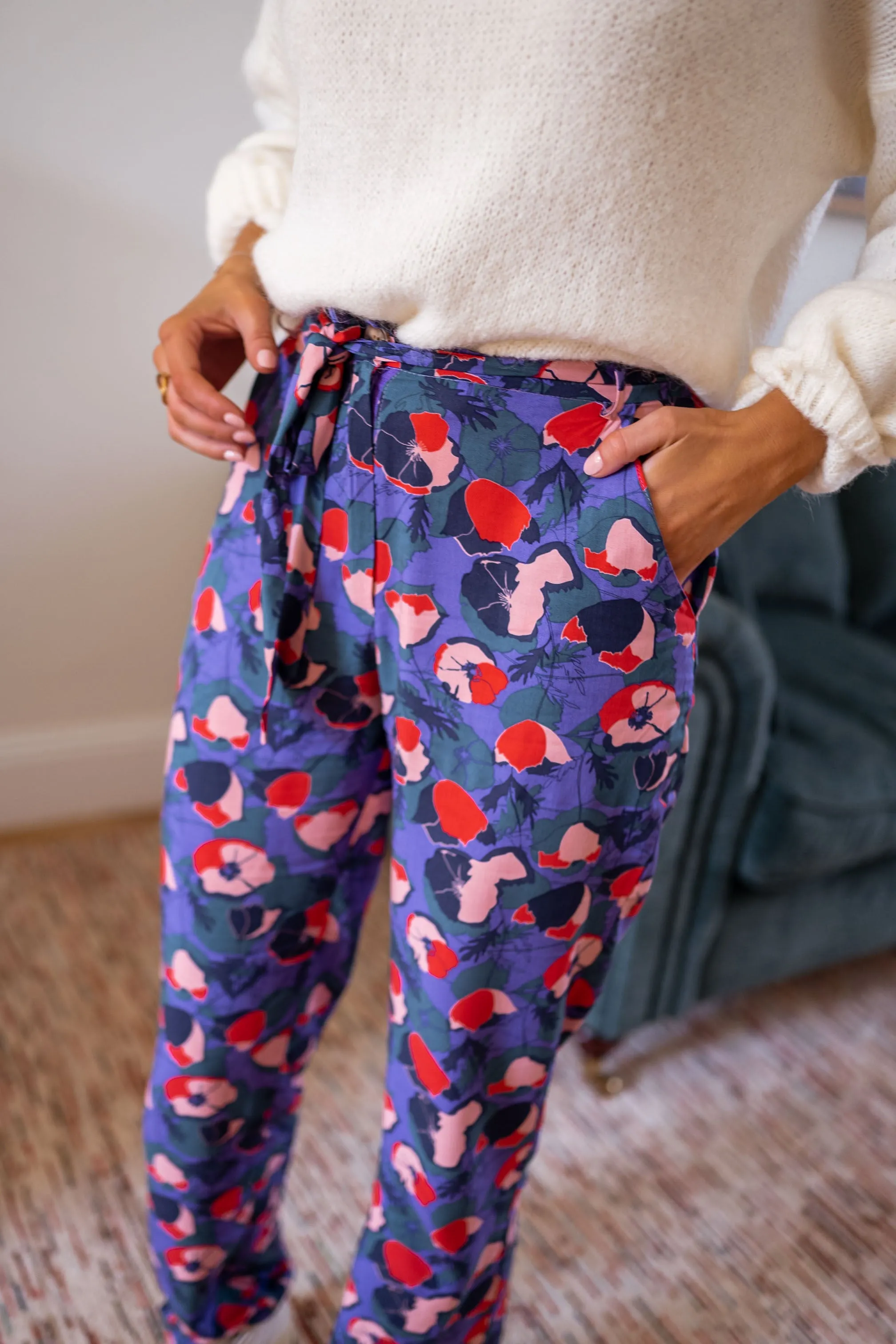 Pantalon Roxane - mauve à motifs
