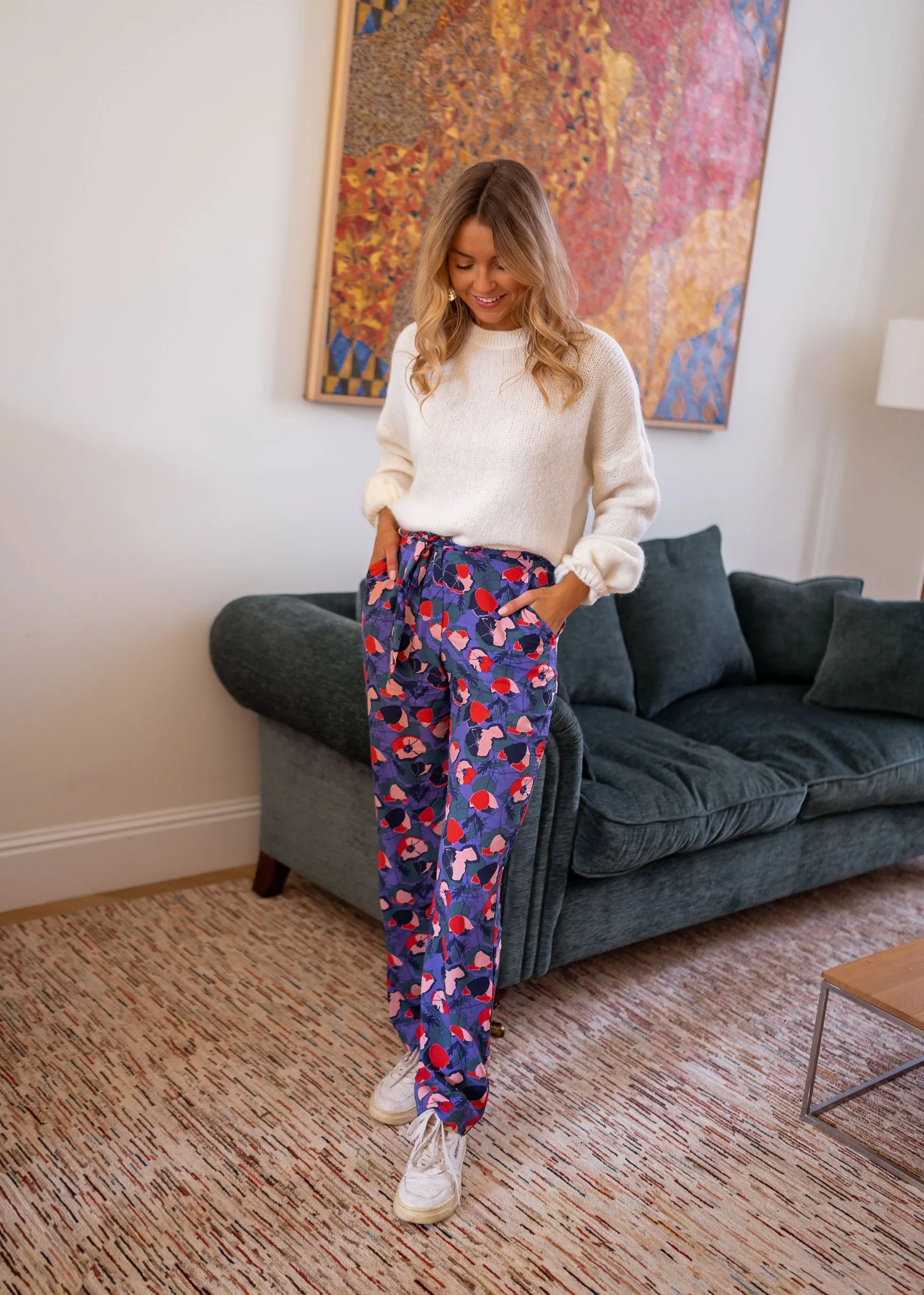 Pantalon Roxane - mauve à motifs