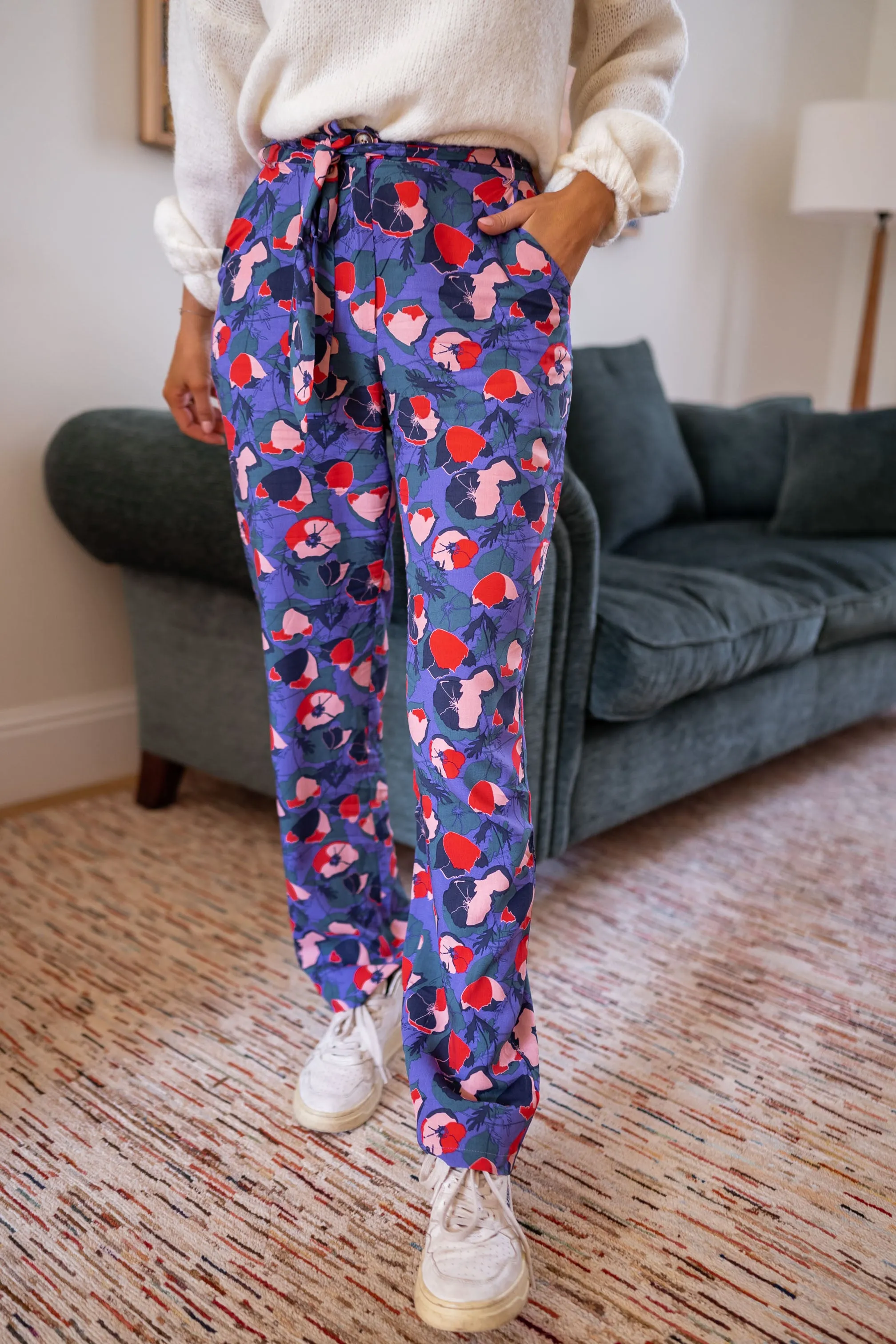 Pantalon Roxane - mauve à motifs