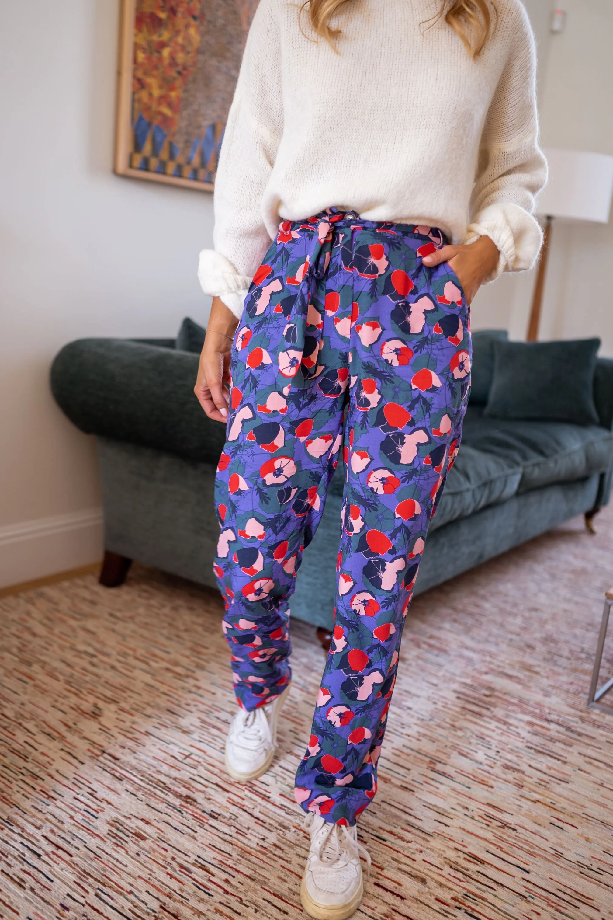Pantalon Roxane - mauve à motifs