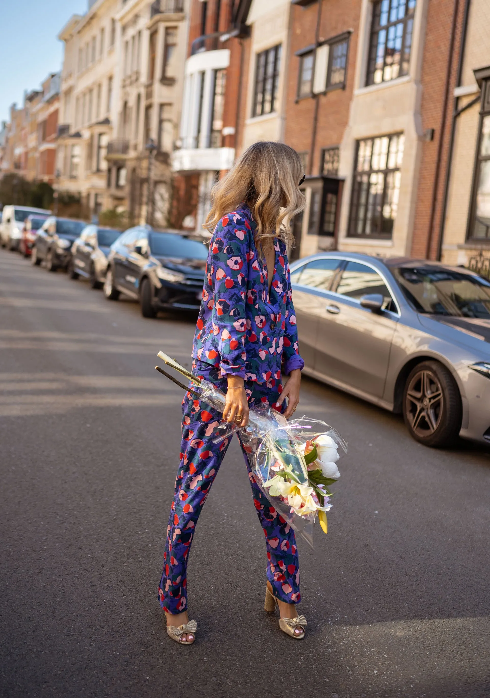 Pantalon Roxane - mauve à motifs