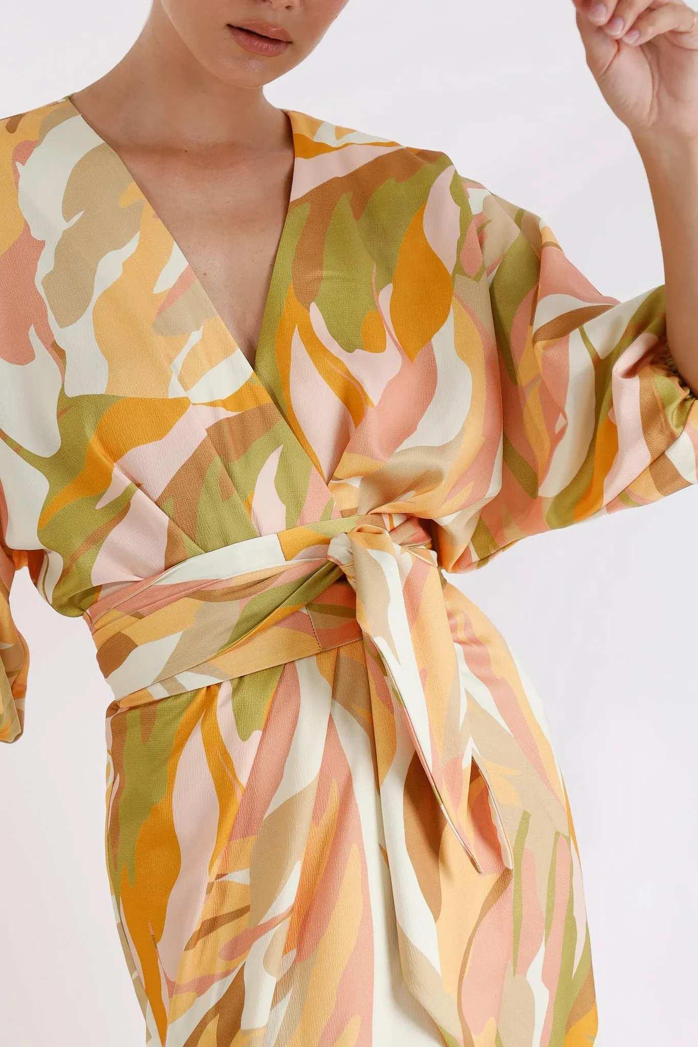 Pasduchas Vista Wrap Midi Dress - Sunset