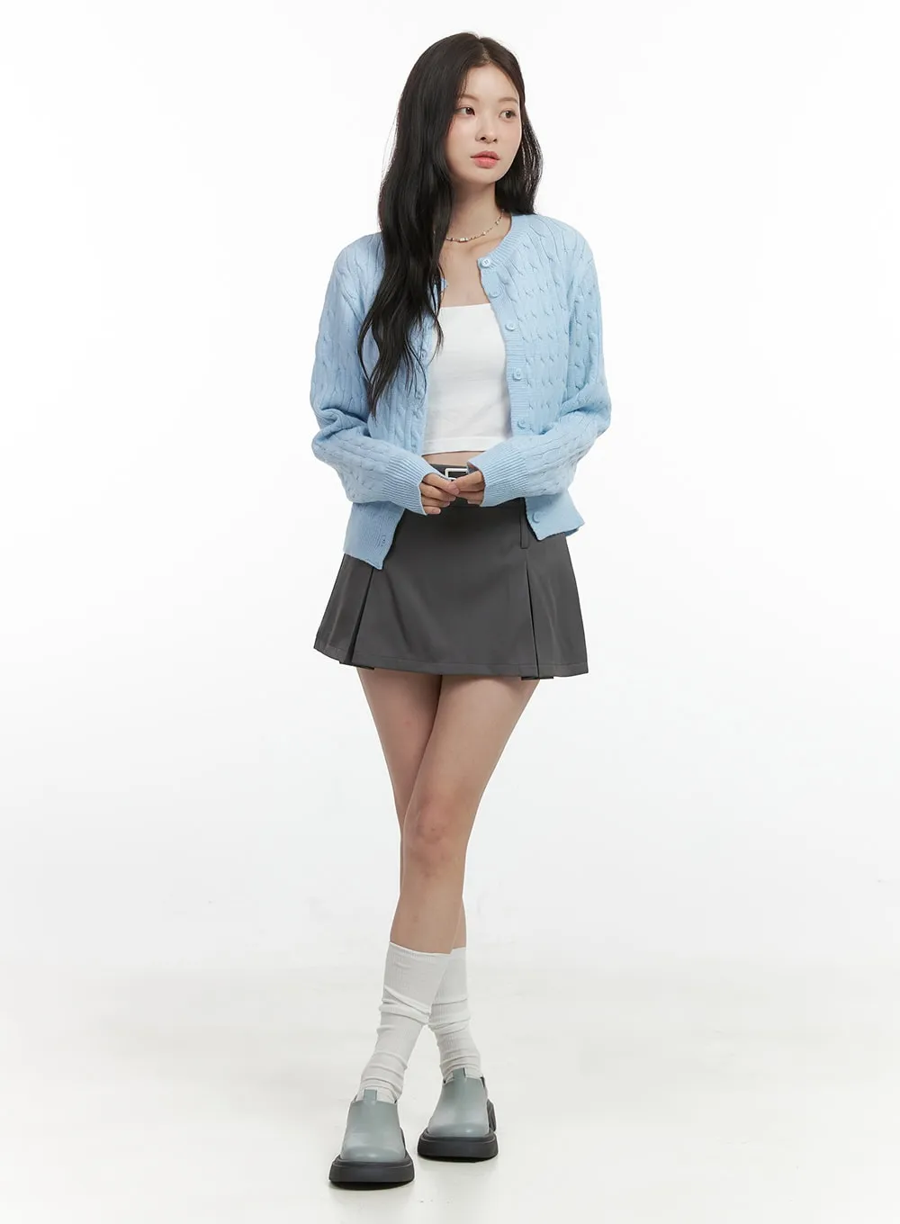 Pleated Belt Mini Skirt OS423
