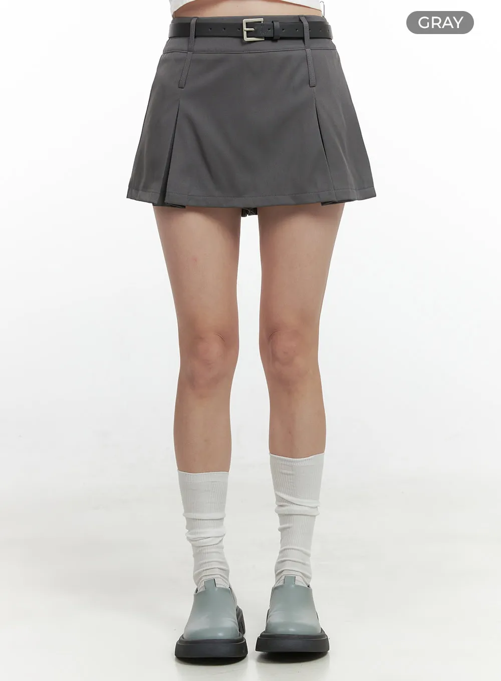 Pleated Belt Mini Skirt OS423