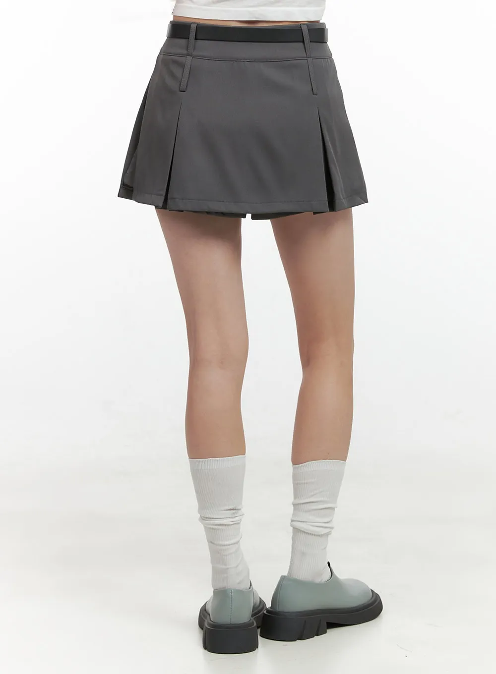Pleated Belt Mini Skirt OS423